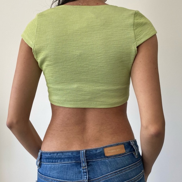 NWT MOTEL ROCKS GREEN V NECK CROP BRA TOP / SIZE S - Picture 2 of 3